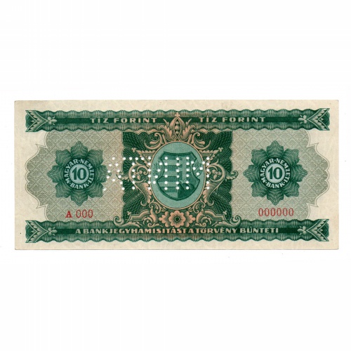 10 Forint Bankjegy 1946 MINTA lyukasztás A000