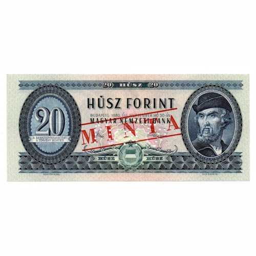 20 Forint Bankjegy 1980 MINTA lyukasztás és bélyegzés C000