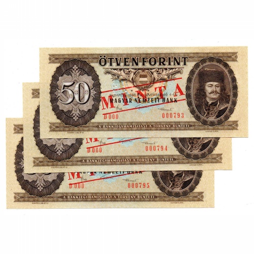 50 Forint Bankjegy 1986 MINTA sorszámkövető 3db
