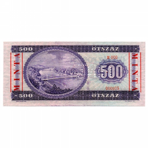 500 Forint Bankjegy 1969 MINTA lyukasztás és bélyegzés E000