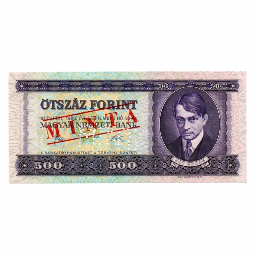500 Forint Bankjegy 1980 MINTA lyukasztás és bélyegzés E000