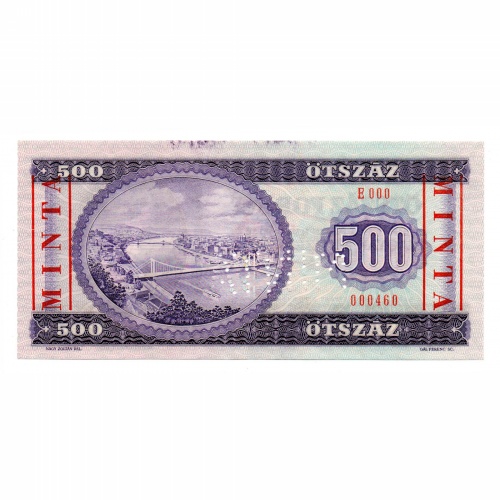 500 Forint Bankjegy 1980 MINTA lyukasztás és bélyegzés E000