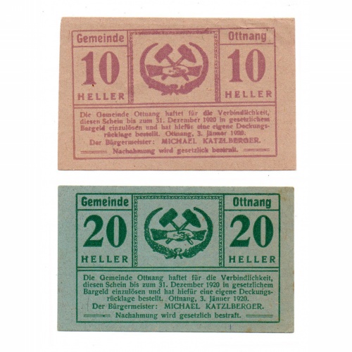 Ausztria Notgeld Ottnang 10-20 Heller 1920