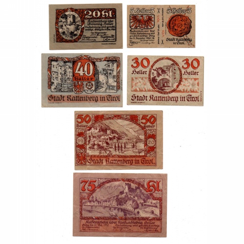 Ausztria Notgeld Rattenberg 10-20-30-40-50-75 Heller 1920