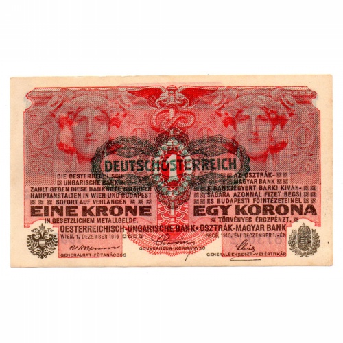 1 Korona Bankjegy 1916 Deutschösterreich felülbélyegzéssel UNC