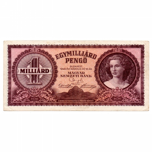 1 Milliárd Pengő Bankjegy 1946 VF