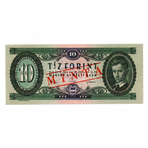 10 Forint Bankjegy 1962 MINTA lyukasztás és bélyegzés A519