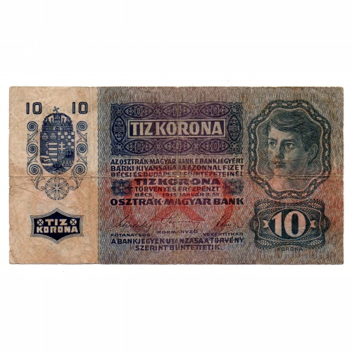 10 Korona Bankjegy 1915 Deutschösterreich felülbélyezéssel G-VG