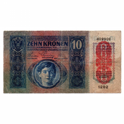 10 Korona Bankjegy 1915 Deutschösterreich felülbélyezéssel G-VG