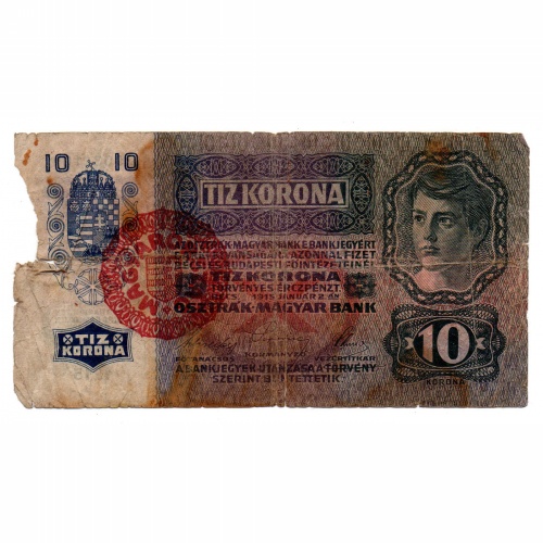 10 Korona Bankjegy 1915 Magyarország felülbélyezéssel G