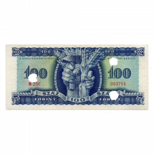 100 Forint Bankjegy 1946 hivatalos érvénytelenítéssel 3 lyuk