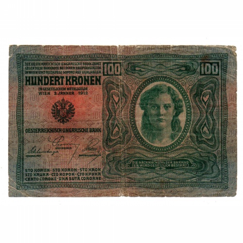 100 Korona Bankjegy 1912 Deutschösterreich felülbélyegzéssel VG