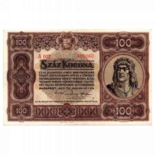 100 Korona Államjegy 1920 XF