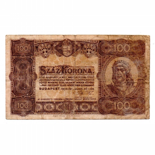 100 Korona Államjegy 1923 Magyar Pénzjegynyomda VG-F