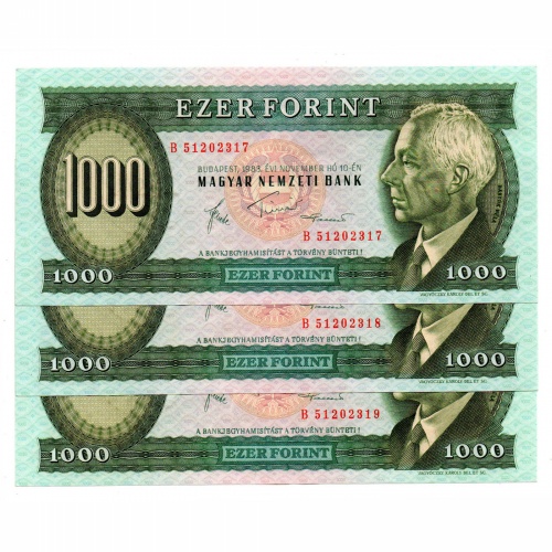 1000 Forint Bankjegy 1983 November B sorozat gEF sorkövető 3db