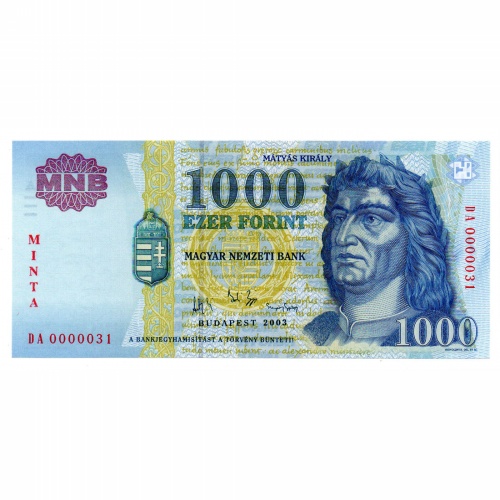 1000 Forint Bankjegy 2003 MINTA nagyon alacsony sorszám 0000031