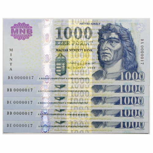 1000 Forint Bankjegy 2015 teljes betűsor UNC azonos sorszám