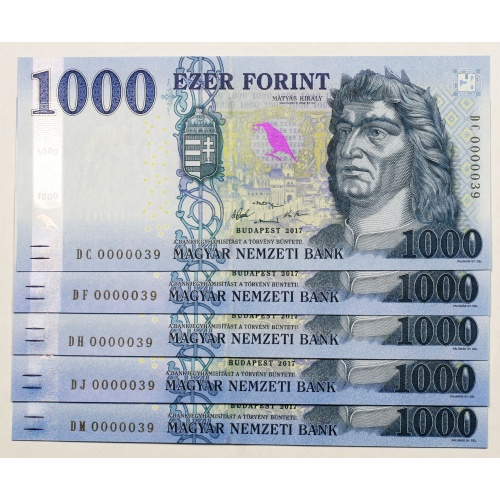 1000 Forint Bankjegy 2017 DC,DF,DH,DJ,DM azonos alacsony sorszám