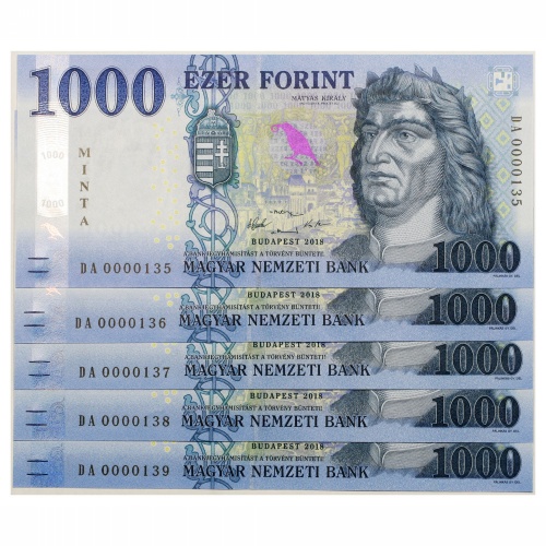 1000 Forint Bankjegy 2018 MINTA sorszámkövető 5db