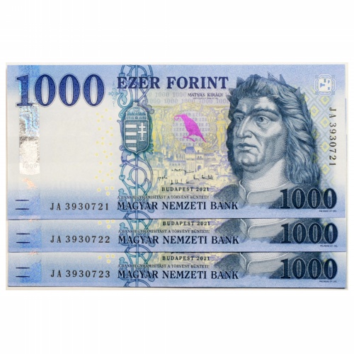 1000 Forint Bankjegy 2021 JA aUNC forgalmi sorszámkövető 3db