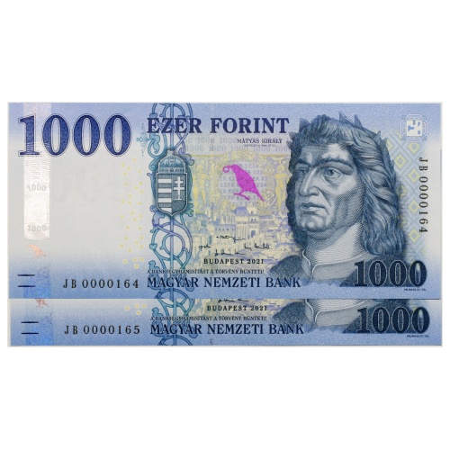 1000 Forint Bankjegy 2021 JB UNC alacsony sorszámkövető pár