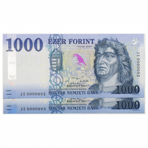 1000 Forint Bankjegy 2021 JE UNC alacsony sorszámkövető pár