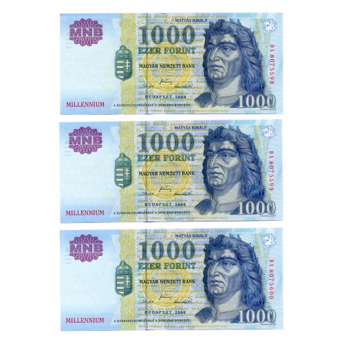 1000 Forint Bankjegy Millennium 2000 DA gEF sorszámkövető 3db