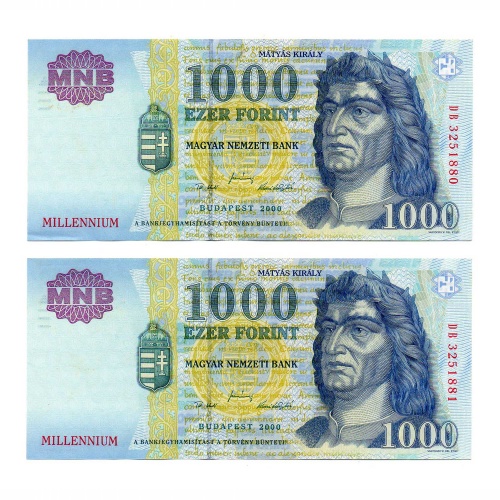 1000 Forint Bankjegy Millennium 2000 DB aEF sorszámkövető pár