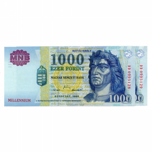 1000 Forint Bankjegy Millennium 2000 DD sorszámkövető pár