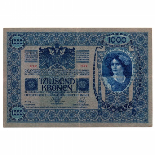 1000 Korona Bankjegy 1902 DEUTSCHÖSTERREICH bélyegzéssel gVF