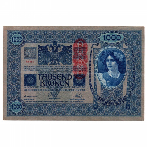 1000 Korona Bankjegy 1902 DEUTSCHÖSTERREICH bélyegzéssel gVF