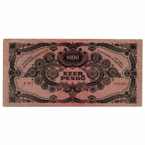 1000 Pengő Bankjegy 1945 VF vagyondézsma bélyeggel