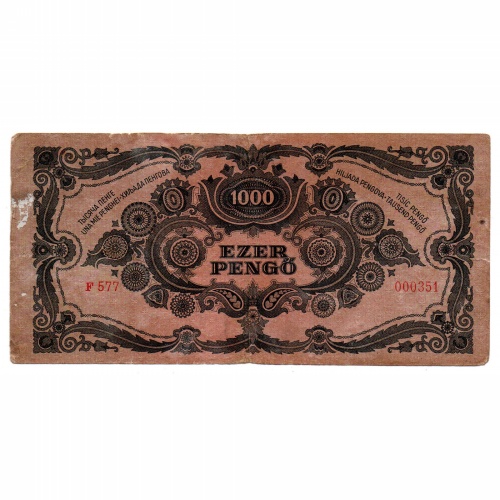 1000 Pengő Bankjegy 1945 alacsony sorszám 000351