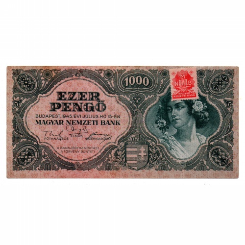 1000 Pengő Bankjegy 1945 bélyeg és alacsonyabb sorszám 003143