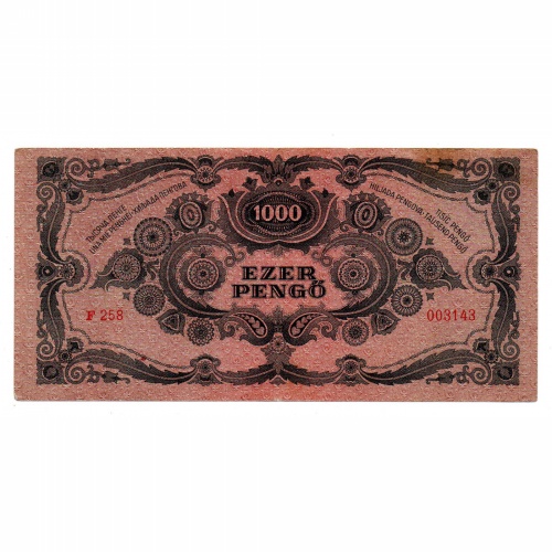 1000 Pengő Bankjegy 1945 bélyeg és alacsonyabb sorszám 003143