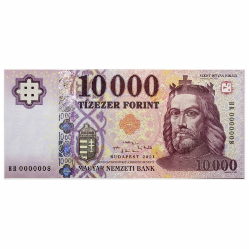 10000 Forint Bankjegy 2021 HR extrém alacsony sorszám 0000008