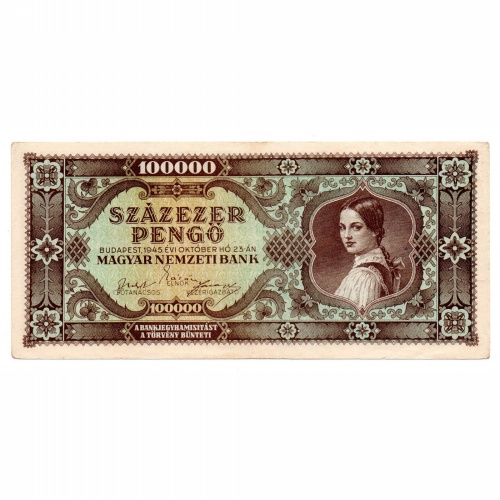 100000 Pengő Bankjegy 1945 VF