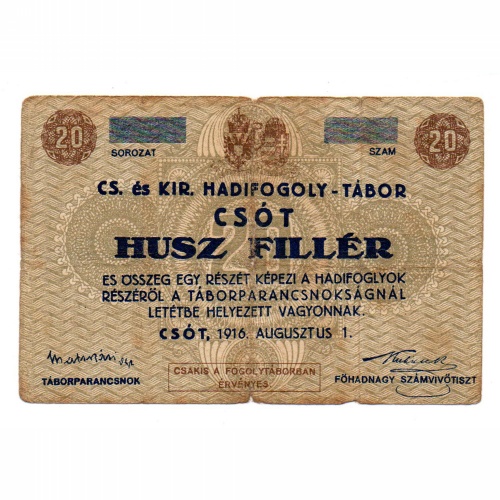 1916 Csót Hadifogolytábor 20 Fillér 