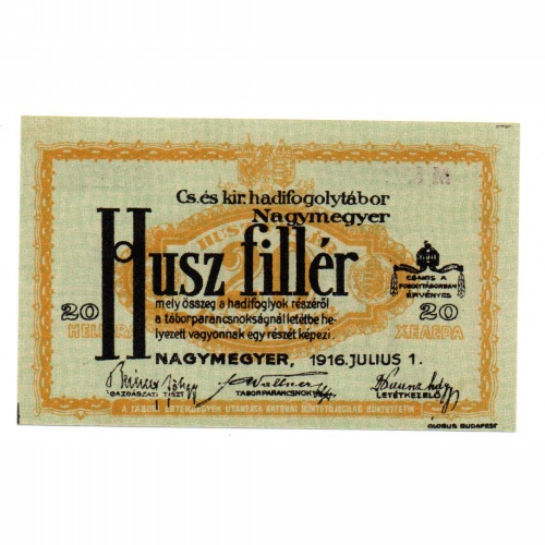 1916 Nagymegyer Hadifogolytábor 20 Fillér MS