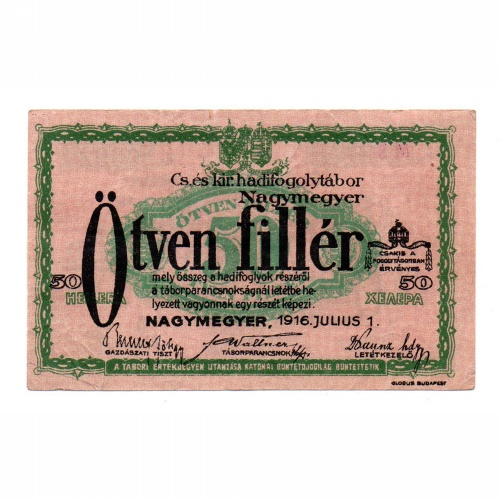 1916 Nagymegyer Hadifogolytábor 50 Fillér MS F