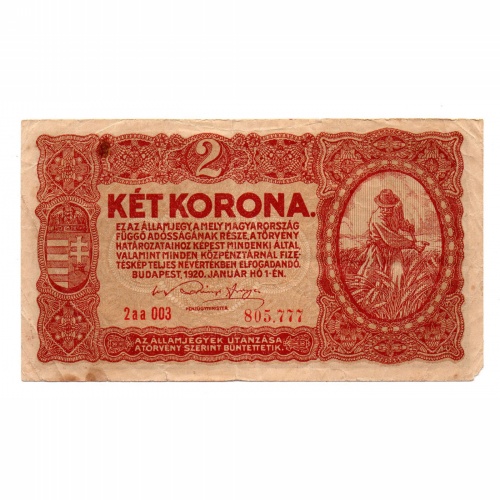 2 Korona Államjegy 1920 aa sorozat F