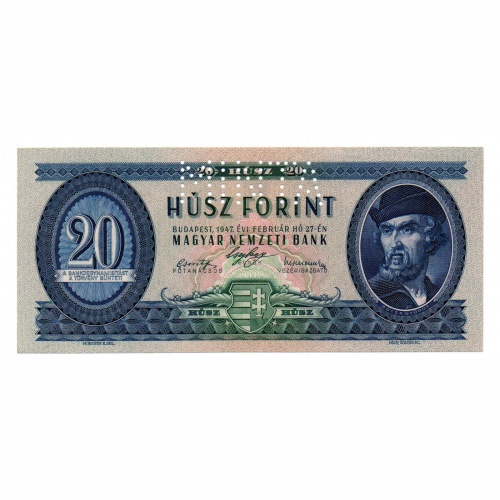 20 Forint Bankjegy 1947 MINTA csak perforáció C000