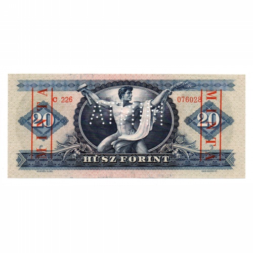 20 Forint Bankjegy 1962 MINTA lyukasztás és bélyegzés C226