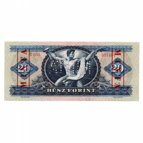 20 Forint Bankjegy 1969 MINTA lyukasztás és bélyegzés C000