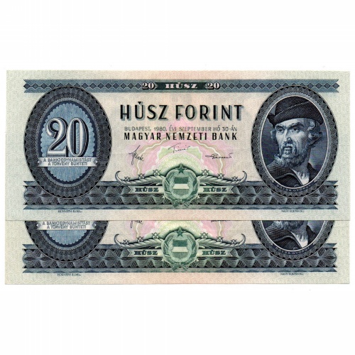 20 Forint Bankjegy 1980 aUNC sorszámkövető pár