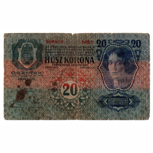 20 Korona Bankjegy 1913 I. kiadás G-VG