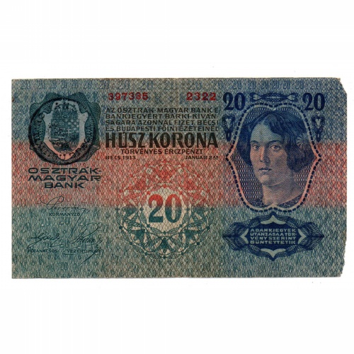 20 Korona Bankjegy 1913 I. kiadás Románia felűlbélyegzéssel VG