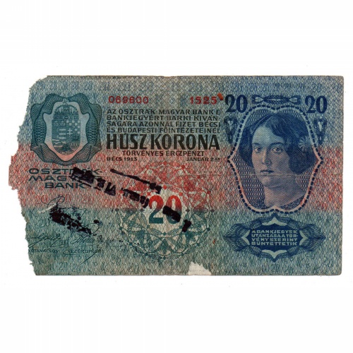 20 Korona Bankjegy 1913 I. kiadás bélyegzéssel G