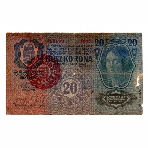 20 Korona Bankjegy 1913 II. kiadás Magyarország bélyegzéssel G