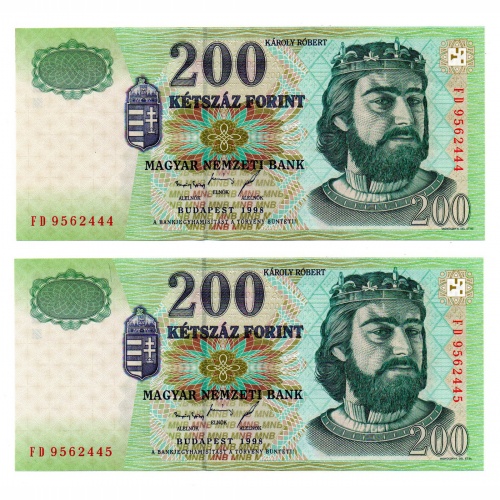 200 Forint Bankjegy 1998 FD UNC sorszámkövető pár